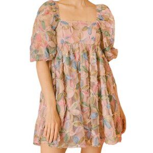 Storia Womens Dress Size Small Stacy Sequins Floral‎ Puff Sleeve Babydoll